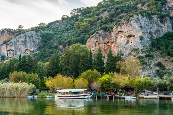 A view of Dalyan with its river and rock tombs