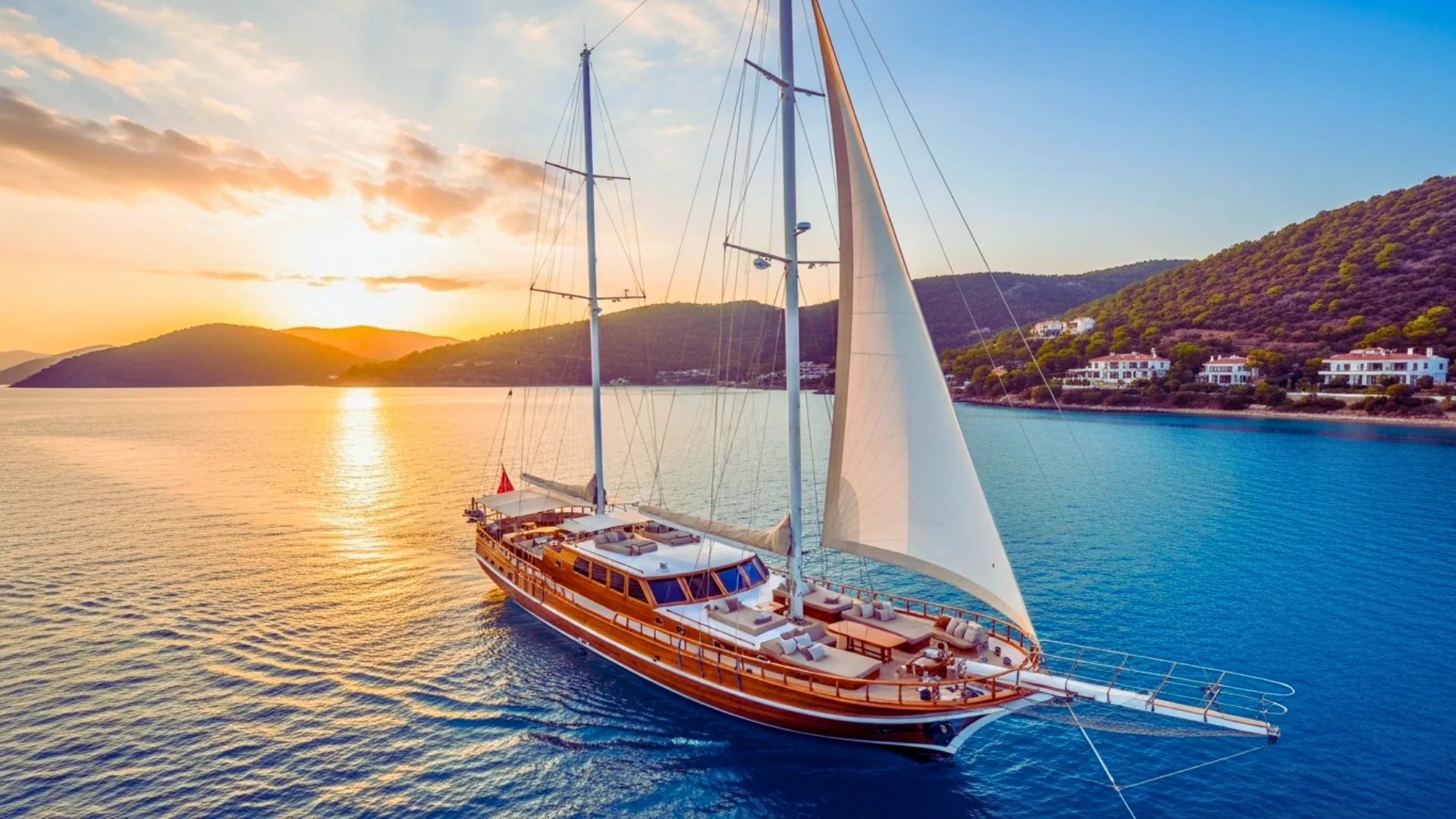 Traditional Turkish gulet sailing along the turquoise waters of the Turkish coast